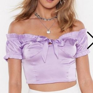 Purple Satin Off-the-Shoulder Top